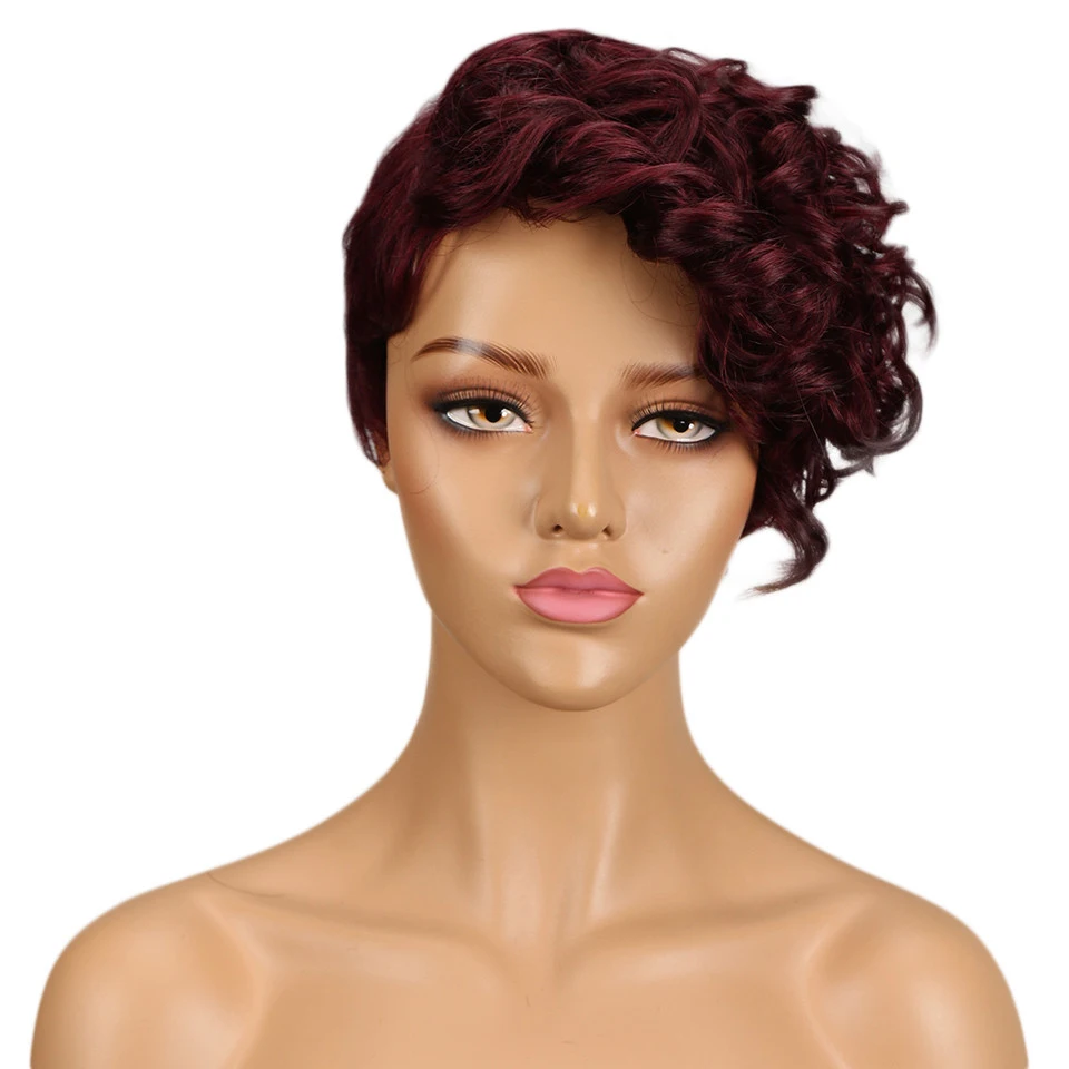 Дебютные кудрявые женские парики из человеческих волос без шнурка Модные Разноцветные парики для женщин бразильские волосы Remy короткие волосы парик - Цвет волос: # 99J