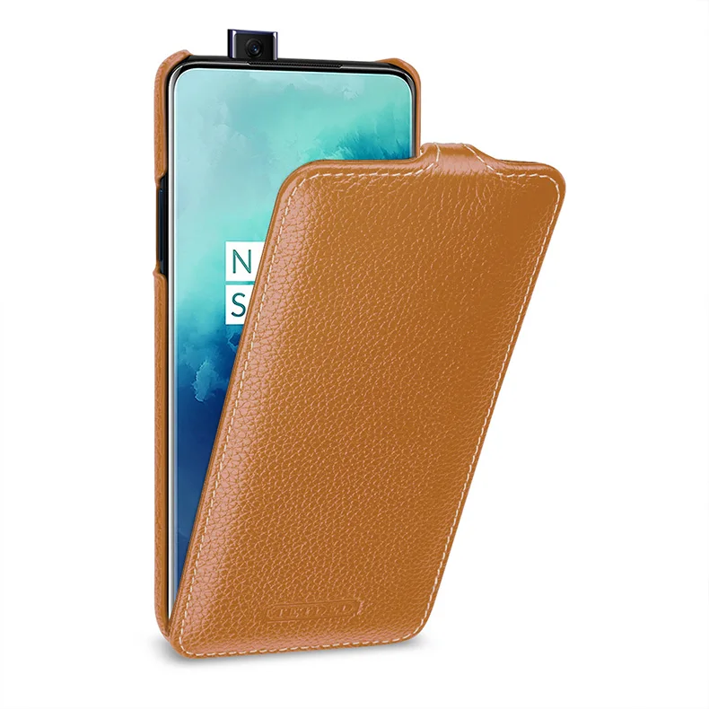 Деловой флип-чехол для телефона Oneplus 7T Pro из натуральной коровьей кожи, защитный чехол для Oneplus 7T 7TPro ручной работы, дизайнерская сумка - Цвет: Коричневый