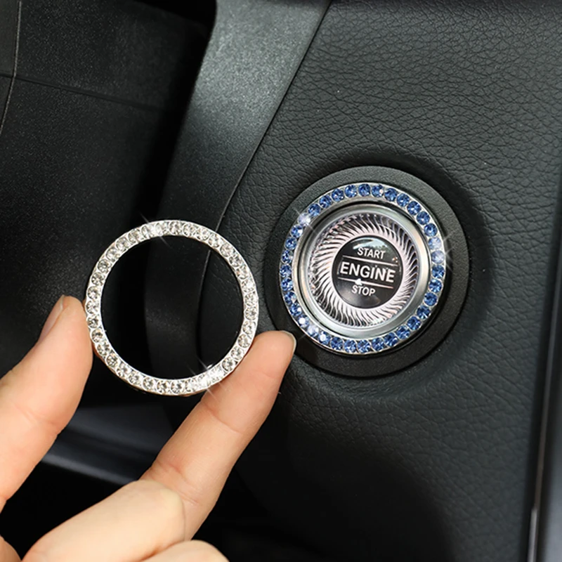 Car Interior One-key Engine Start Stop Ignition Push Button Decor Diamante Ring