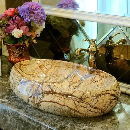 Цзиндэчжэнь керамическая сценическая раковина художественная умывальник круглый имитация мрамора умывальник Туалет умывальник ретро