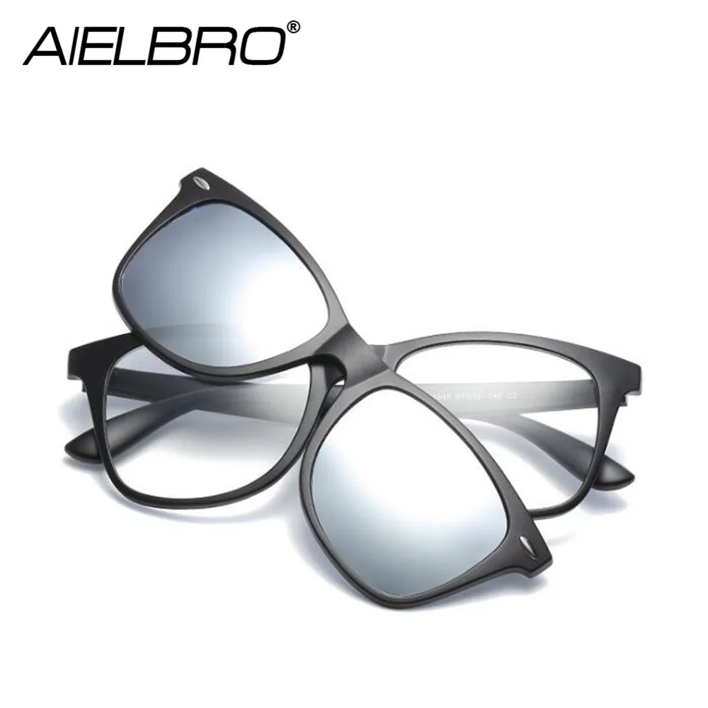 Fashion Optical Spectacle Frame Men Women Clip On Sunglasses Polarized Hiking Magnetic Glasses For Male Myopia Eyeglasses - Цвет: BLACK WHITE LENS
