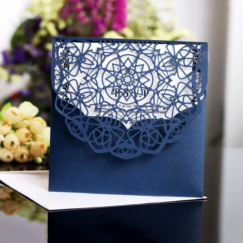 50Pcs/lot Laser Cut Wedding Invitations Cards Romantic Wedding Bridal Shower Gift Greeting Card Kits Event Party Supplies Decor