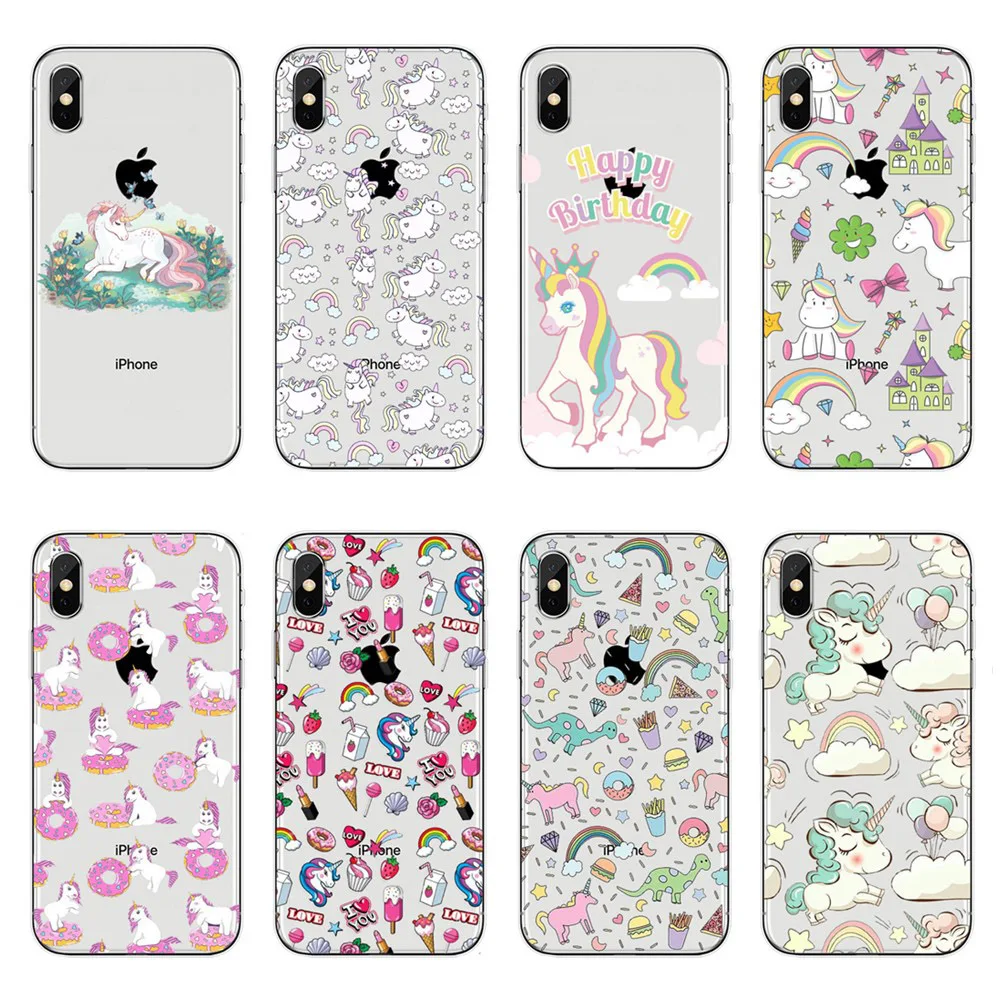 Милый единорог мультфильм ультра тонкая прозрачная задняя крышка-чехол для