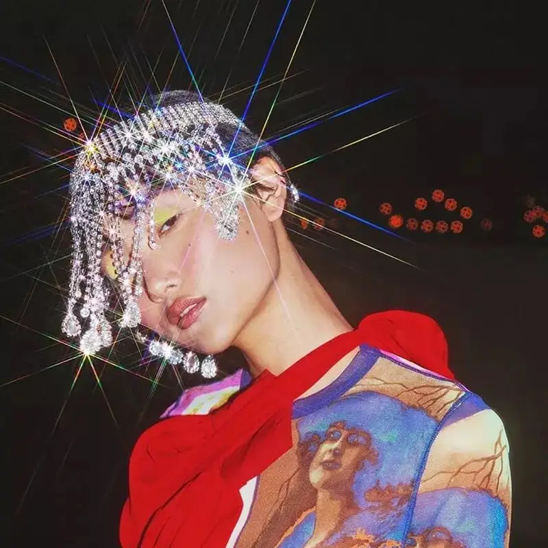 Fashion luxury flash Crystal Rhinestone tassel headband wedding party jewelry luxury headband chain Bridal Hat accessories jewel