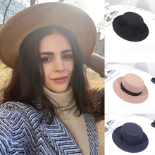 Woolen Felt Fedoras Winter Women Hat Classic Solid Color Fedora Hats Female Lady Wide Brim Flat Top Jazz Cap Bucket Hat