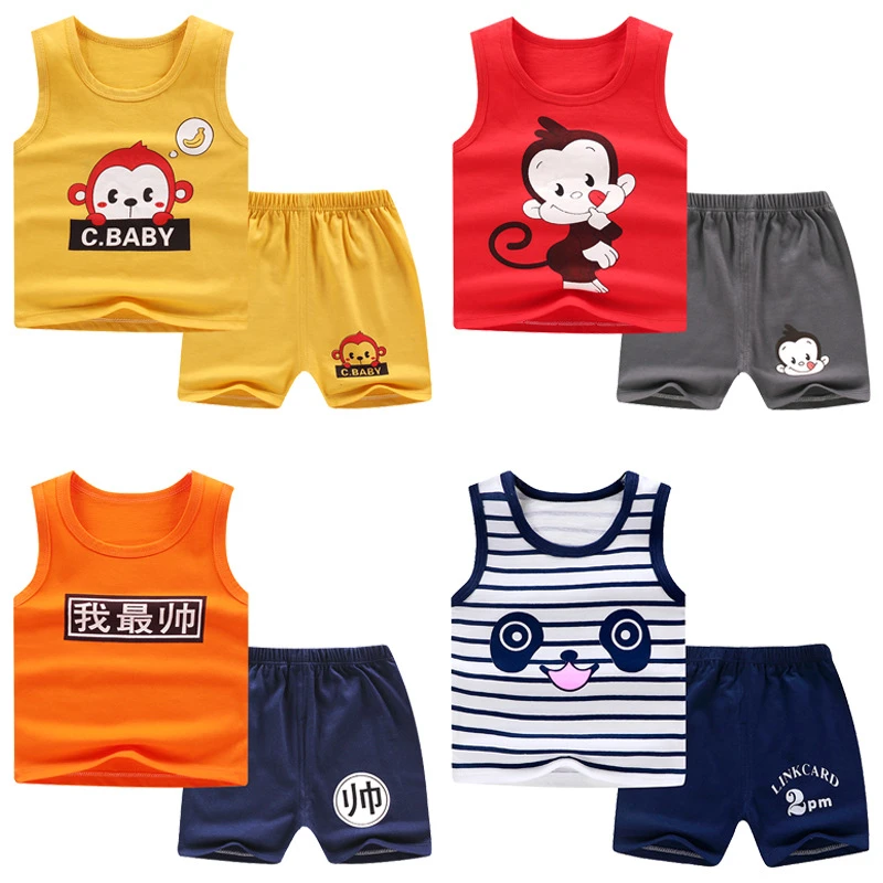 Baby Boy Casual Clothing Set Toddler Girls Kids Clothing Sets For Baby Kids Seveless T-shirts + Shorts Clothes Suit Baby Clothing Set for boy