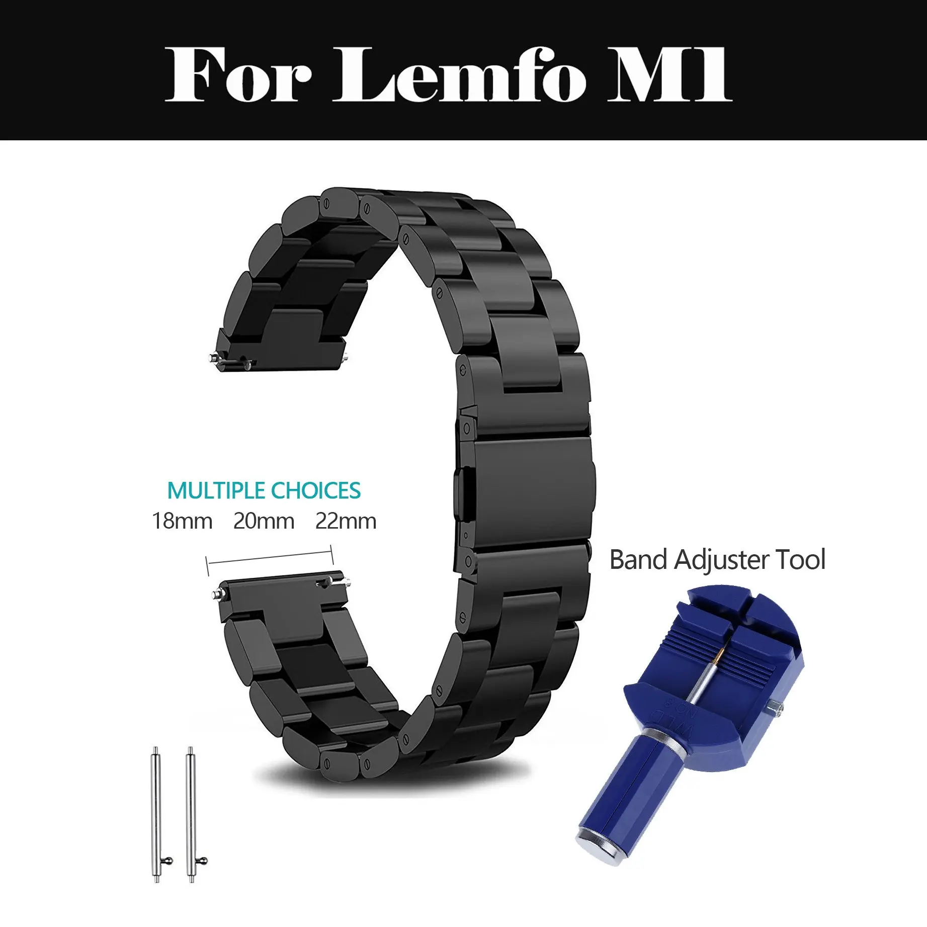 

Black Elastic Force Watch Strap Convenient Stainless Steel Watches Band Durable Metal Replacement Bracelet For Lemfo M1