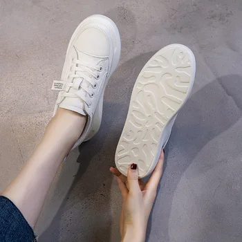 

Genuine Leather Casual Shoes Women Sneakers 2020 Autumn Light White Sneakers Platform Med Heel Ladies Shoe Comfortable 6211