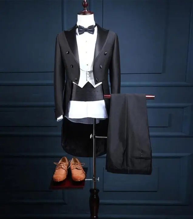

5 Piece (Jacket+Pants+Vest+Bow tie+Belt) 2020 High Quality men suit Tailcoat Suits Men's Blazers Slim Fit Groom Wedding Prom