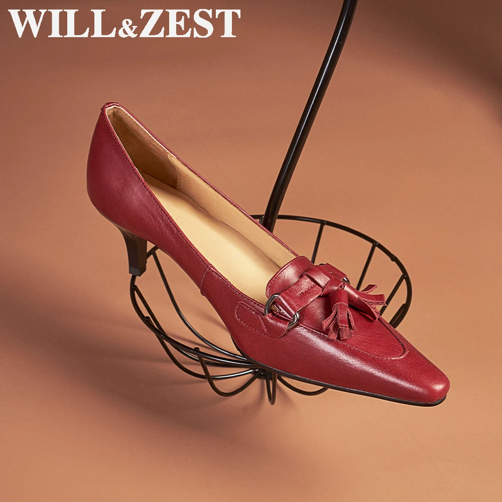 

Will&Zest Stilleto High Heels Big Size Pumps Beige Pointed Toe Women'S Autumn 2020 Tassels Luxury Designers Fashion Sexy Shoes