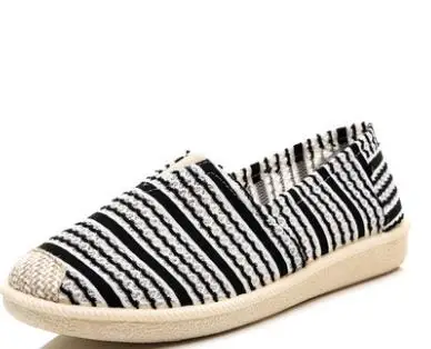 Stripe Gray В стиле «Старый Пекин»; Стиль ткань; мягкие туфли на плоской подошве с мягкой подошвой школьница парусиновая обувь маленькие белые туфли без застежки Туфли без каблуков - Цвет: Stripe Gray