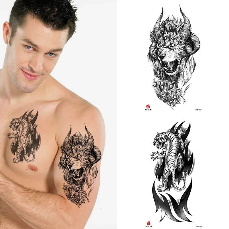 Animal Tiger dragonTemporary Tattoos Fox Wolf Eagle Fake Tatto Sticker Owl Flower Tatoo Body Armbands Men tatuajes temporales | Красота и