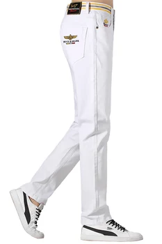 

2020 Summer Thin Cotton Stretch Loose Men Jeans Embroidery Design Straight Casual Fashion Denim Jeans Soften Men White Jeans 42