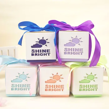 

5.8*5.8*5.8CM SHINE BRIGHT Laser Cut Candy Box With Ribbon Baby Shower Birthday Wedding Party Gift Box