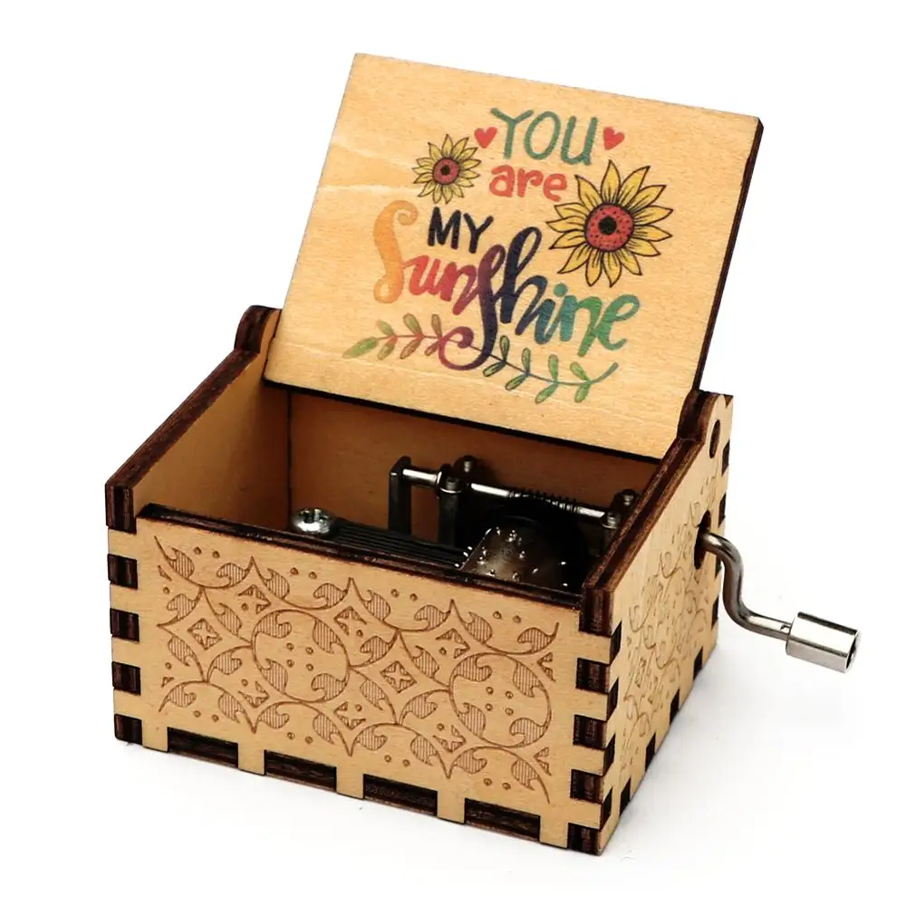 Engrave Wooden Music Box 3D colorful Print You Are My Sunshine music box Birthday Gift for Christmas,New Year Gifts