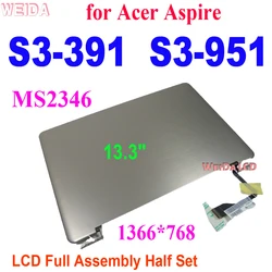 13.3 "conjunto completo do lcd do portátil para acer aspire S3 391 S3 951 ms2346 b133xtf01.1 b133xw03 v3 montagem da tela lcd cinza hd 1366*768