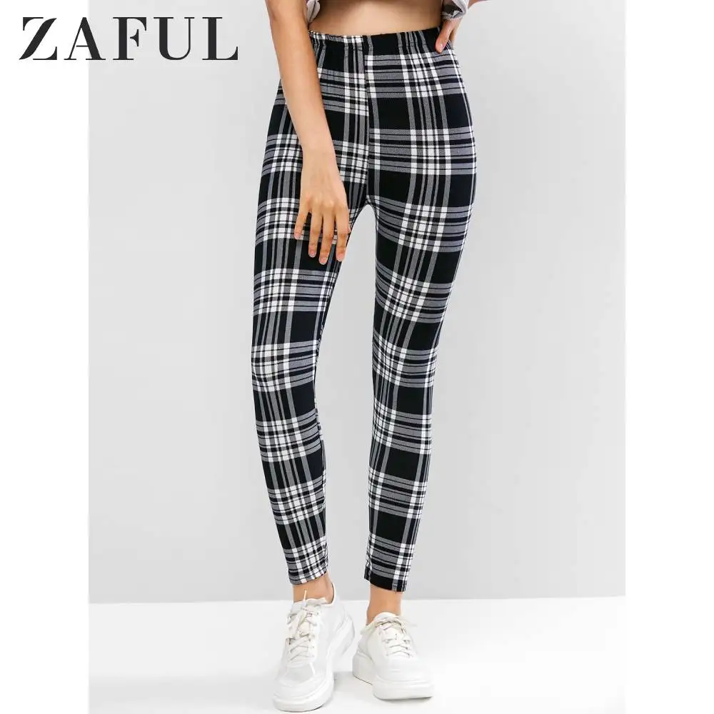 Женские Клетчатые Леггинсы с высокой талией ZAFUL однотонные леггинсы длиной 7/8