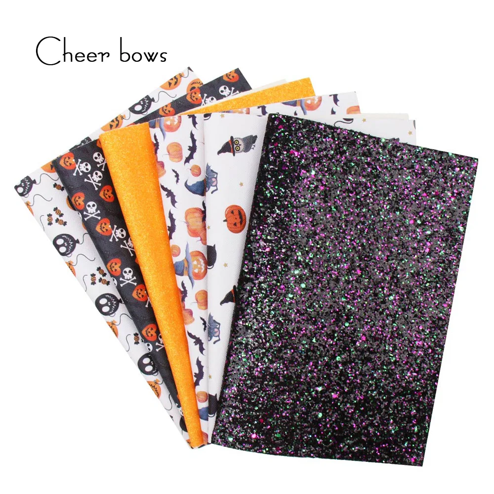 

6pcs/set Halloween Faux Leather Glitter Leather Set For Patchwork Festival Decor Material For Doll Handmade Bags 22cm*30cm