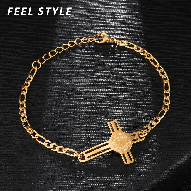 Религиозный браслет с крестом Иисуса Сан Бенито, мужской браслет из нержавеющей стали, кубинская цепочка, браслеты для молитвы, ювелирные изделия