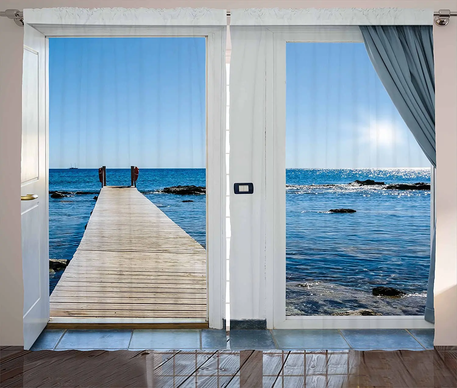 Sea Scenery Window Curtain Beach Curtains Drapes for Living Room Home Decor 