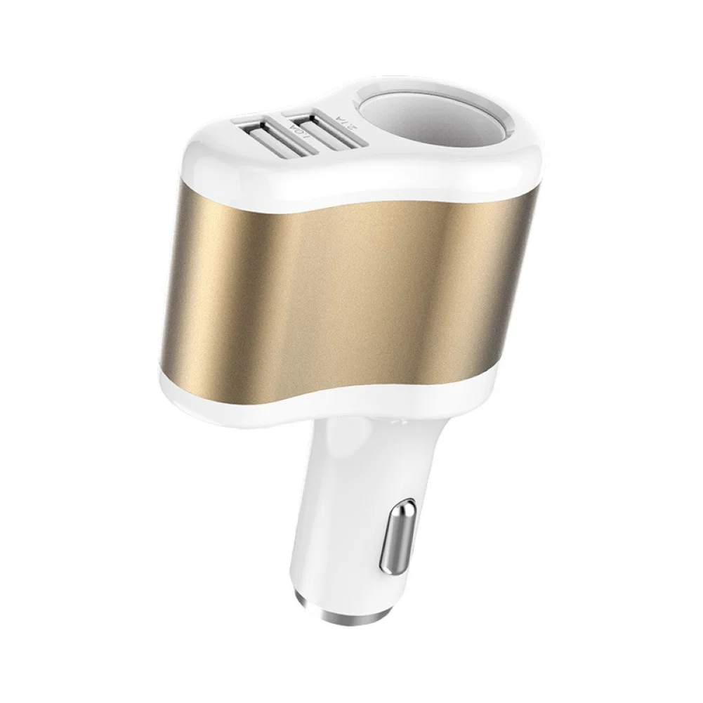 Автомобильное автомобильное зарядное устройство с двумя usb-портами, прикуриватель, адаптер для зарядки - Название цвета: Golden