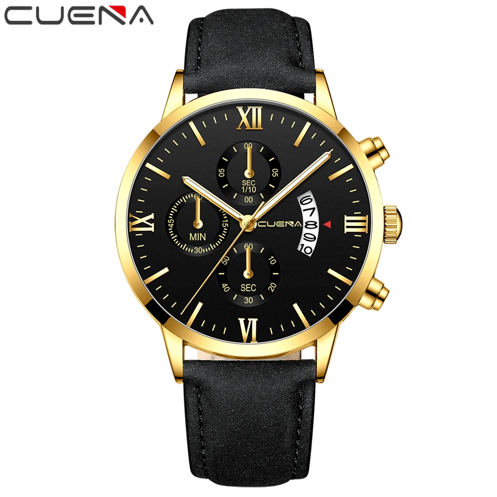 

CUENA Watch Men Fashion Quartz Army Military Clock Men Watches Top Brand Luxury Leather Waterproof Sport Watch Relogio Masculino