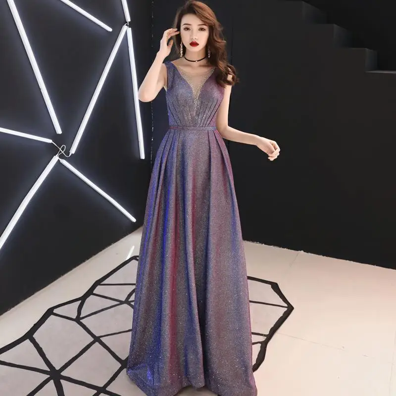 Женское элегантное платье с открытыми плечами Cheongsam изысканное Сетчатое вечернее платье цвета шампанского Qipao сексуальное длинное платье большого размера 3XL Maxi Dess - Цвет: Purple