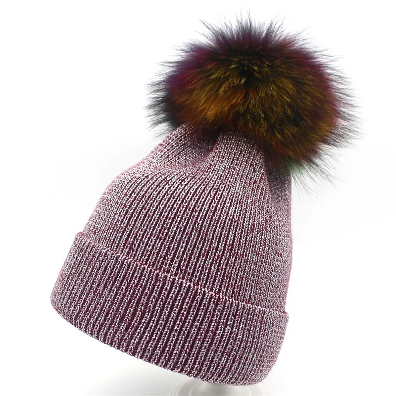 Ditpossible новые модные серебряные вязаные шапочки skullies шапки для женщин зимние шапки из натурального меха полосатая шапка gorro Женская - Цвет: red
