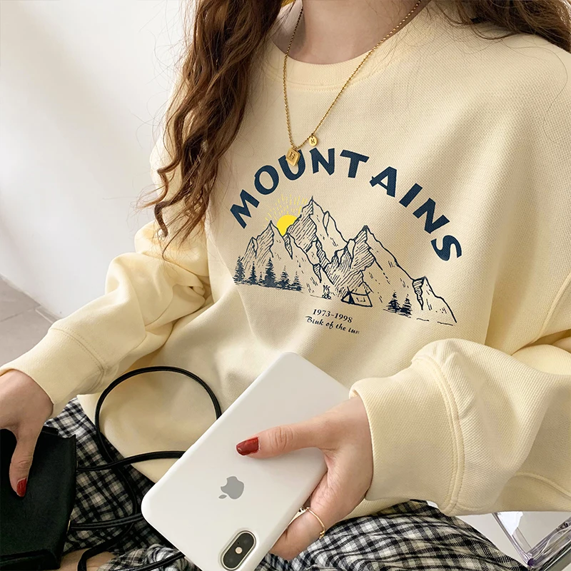 Женская толстовка с длинным рукавом винтажный свитшот круглым вырезом и