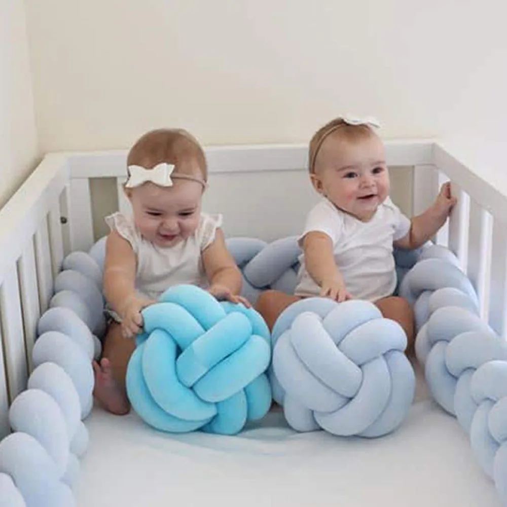 2M/3M/4M Newborn Baby Bed Bumper Plush Knotted Baby Crib Bumper Pillow Toddler Bed Guardrail Nordic Baby Crib Baby Room Decor