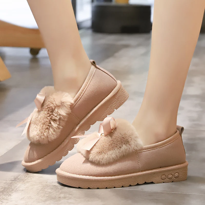 Winter Sexy Bowknot Keep Warm Snow Boots Women Fashion Round Toe Sleeve Ankle Boots Woman Low-heeled Platform Boots Ladies Shoes