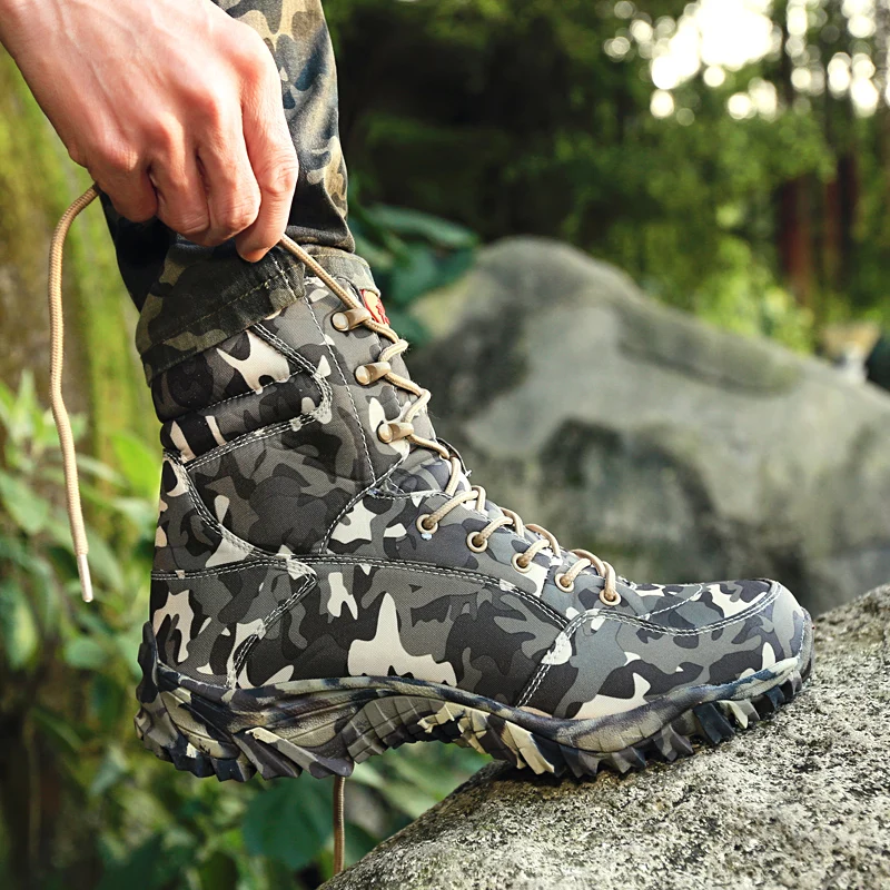 Billige Männer Military Armee Boot 2018 Frühling Hohe Qualität Wasserdicht Leinwand Camouflage Taktische Kampf Wüste Stiefeletten Herren Schuhe