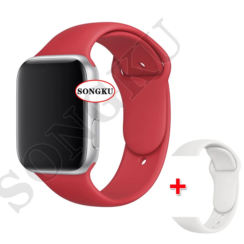SONGKU IWO 12 часы серии 5 1:1 умные часы 40 мм 44 мм Bluetooth часы для apple iPhone Siri Android телефон цветной ремешок - Цвет: S Red and White