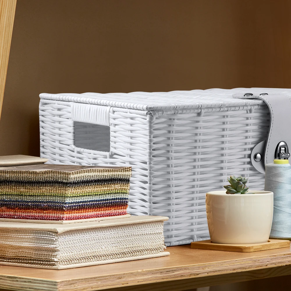 Home Type Practical Plastics Hand-Woven Storage Box Desktop Sundries Storage Clothes Storage Basket Finishing Basket With Lid