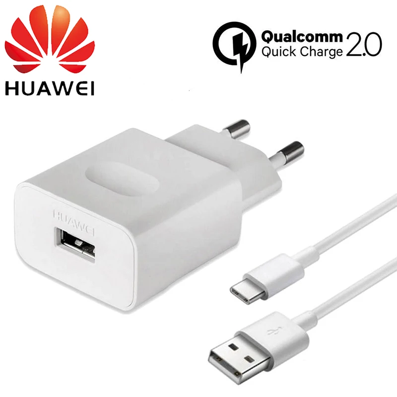 Оригинальное быстрое зарядное устройство huawei 18W Адаптивное зарядное устройство QC 2,0 EU штекер зарядный адаптер usb type c кабель для honor 9 play nova 3 mate 10 20 lite