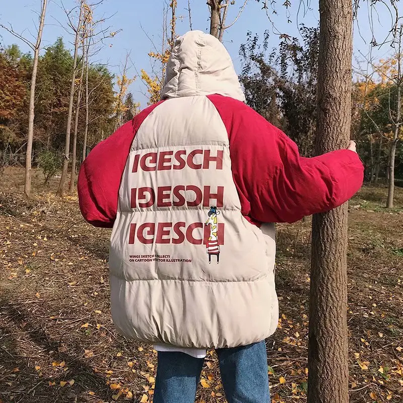 Одежда для пар, хлопковая стеганая куртка,, зимнее пуховое пальто, корейский стиль, с принтом оленя, хлопковая стеганая одежда, тренд, свободный хлопок