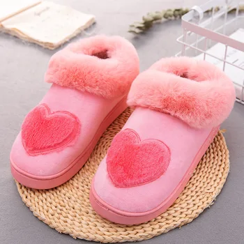 

Women Love Heart Cotton Slippers Winter Non-Slip Home Floor Soft Women Indoor Cotton-padded Shoes Casual Shoes TX53