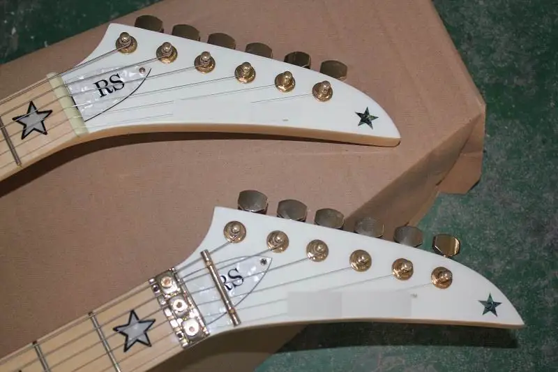 Wholesale Guitars New Double Neck Model Electric Guitar With Star Inlay In White 130516