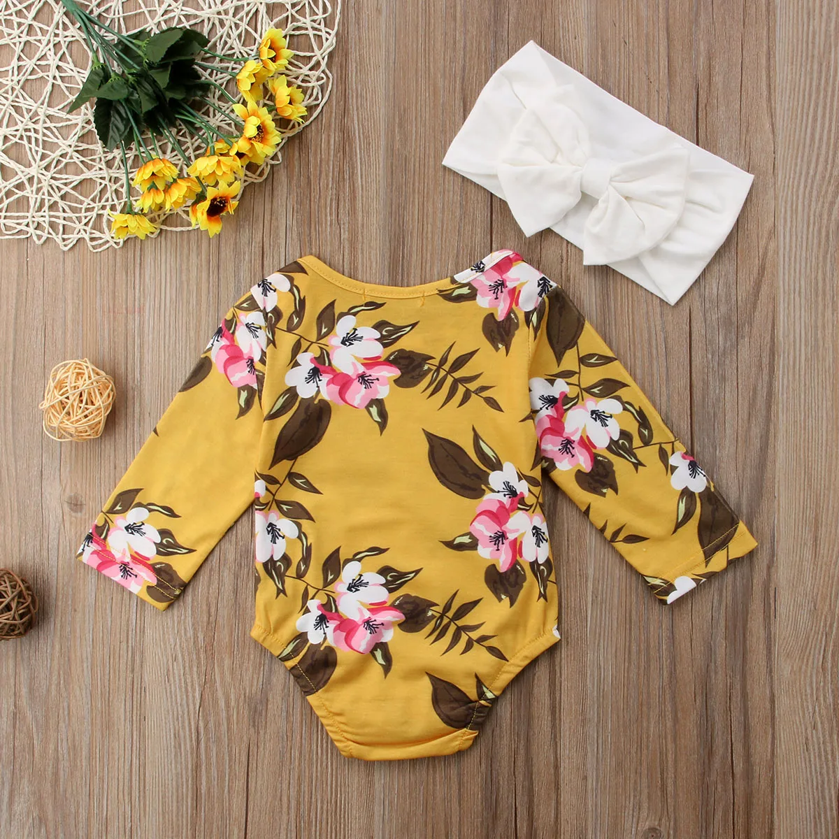 Pudcoco Brand Newborn Baby Girl Floral Romper Jumpsuit Long Sleeve Casual Princess Baby Girl Clothes With Headband