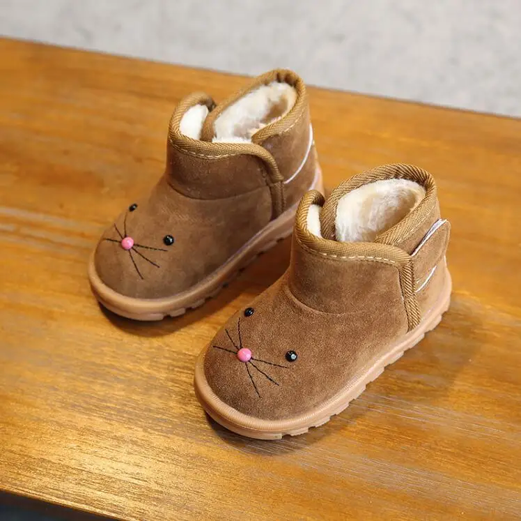 Новые зимние детские Мультяшные сапоги зимние сапоги для девочек Высококачественная хлопковая обувь для мальчиков, бархатная обувь детская обувь розового и коричневого цвета