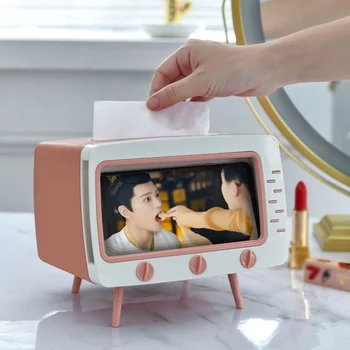 

Kitchen Restaurant Retro TV Set Paper Pumping Tissue Box Card Sewing Mobile Phone Viewing Zoom Magnifying Rack Storage Rack