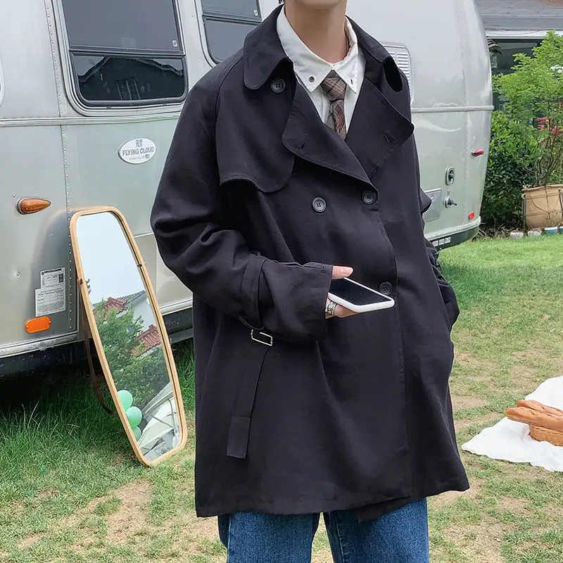 

Men's windbreaker 2020 autumn new slim pure color medium long ribbon long sleeve windbreaker casual fashion youth men's wear