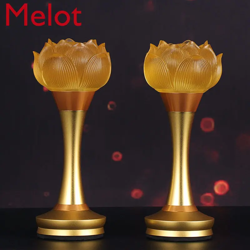 Rechargeable Buddha Worshiping Lamp Lotus Lamp for Buddha Worship Pair of Domestic God Table Front Lantern