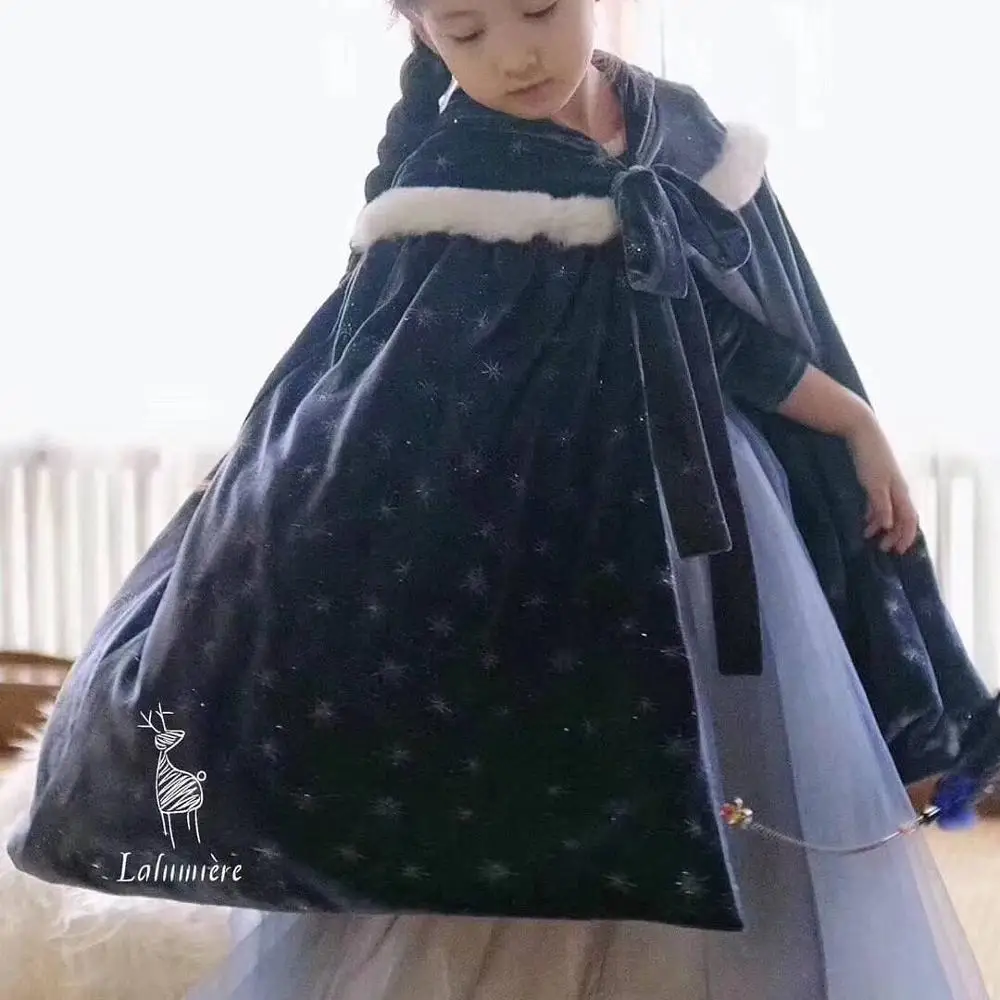 Красивый костюм принцессы для девочек платье с открытой спиной+ накидка или утепленное платье+ плащ, подходит для вечеринки, для детей от 2 до 14 лет, конец декабря