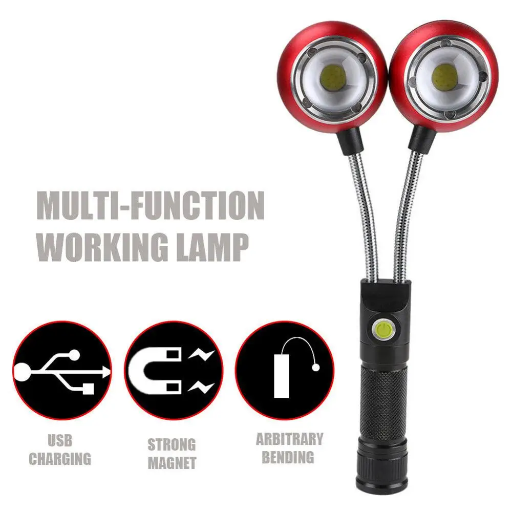 

Flexiable Dual Head COB LED Flashlight Torch Portable 1860 Work Light USB Inspection lamp Aluminium Flashing Emergency Lamp