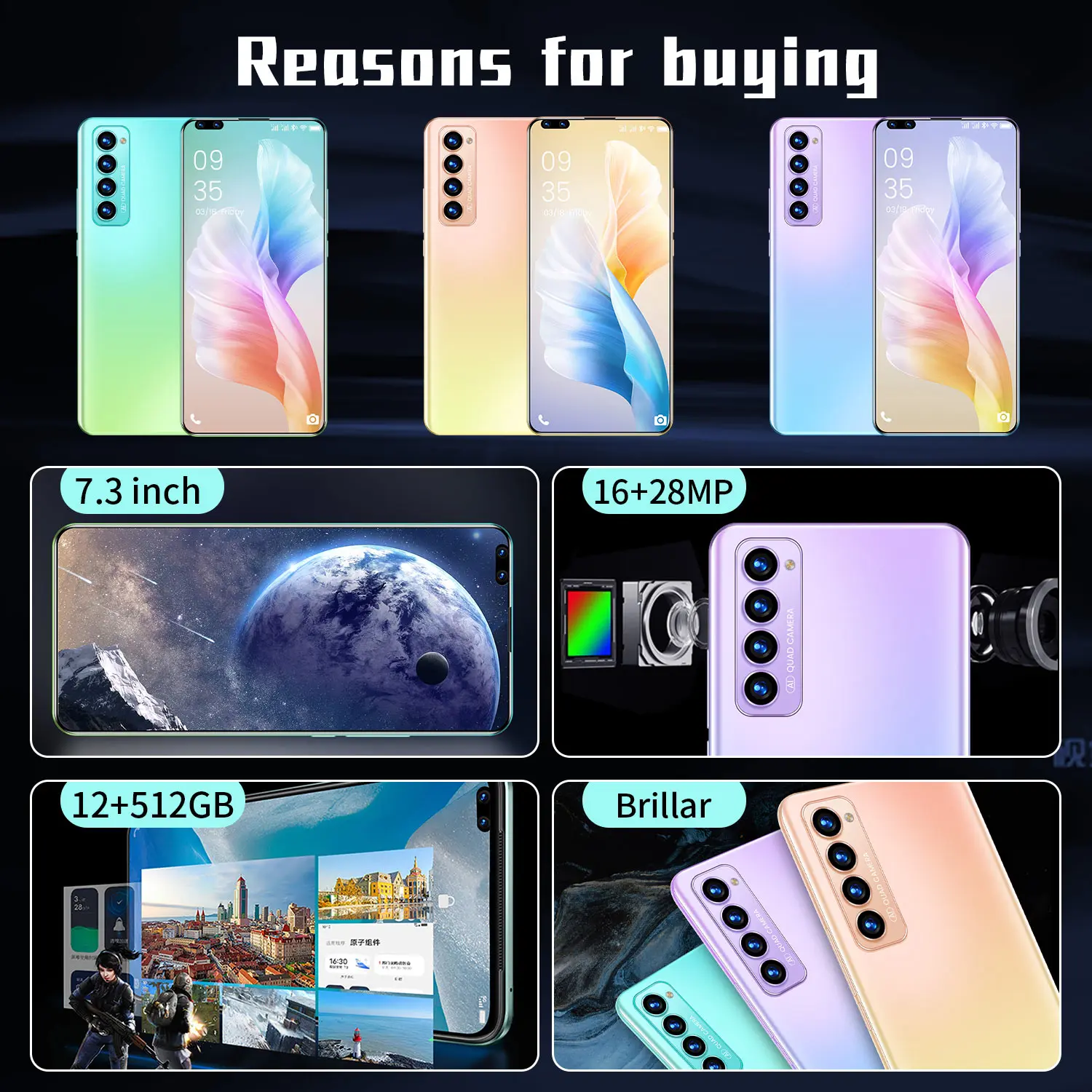 16 + 28mp Venda Quente Pro Rede Mt6889 Deca Núcleo Android 10.0 Smartphone 12g Ram 512g Rom 4g 5g Telefone Móvel Indefinido 2021 7.3 x2 5 2021 venda quente 7.3