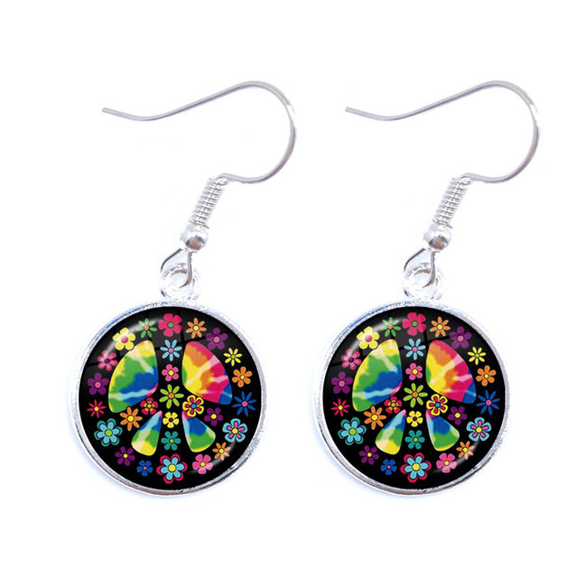 Blue-Red-Yellow Hippie Peace Van Bus Photo Drop Earrings Retro Beach Bus Car Collectors Bus Peace Sign Jewelry For Women