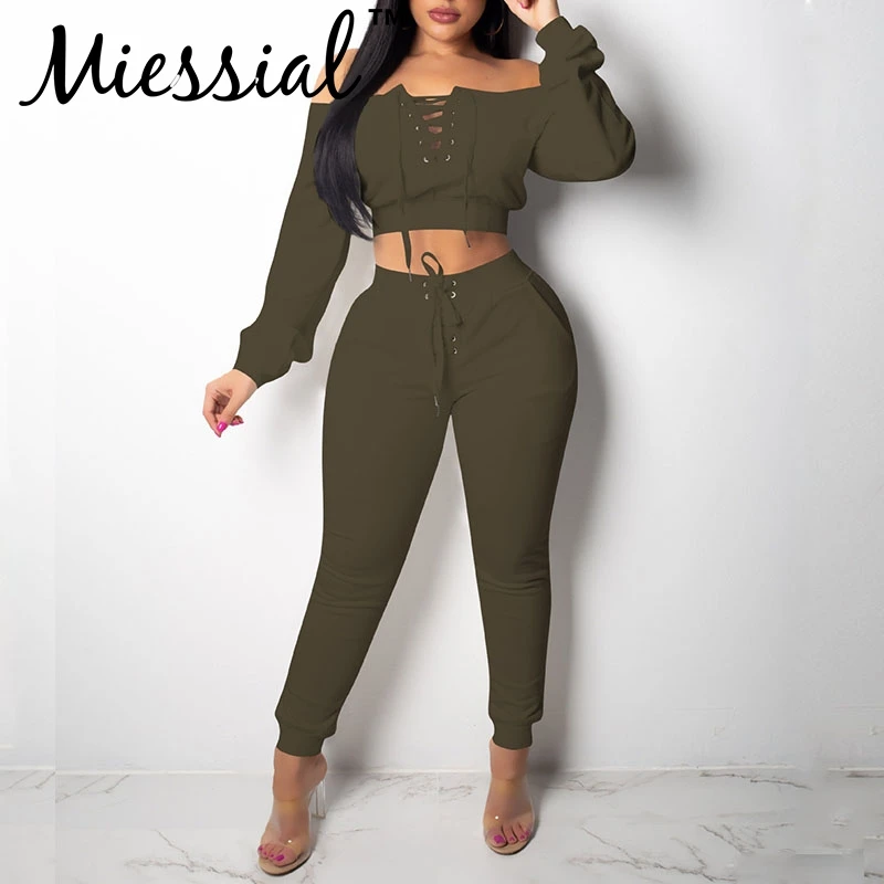 Miessial Knitted Two Piece Suit Off Shoulder Sexy Playsuit Women Long Sleeve Plus Size Rompers Autumn Winter Playsuit Overalls