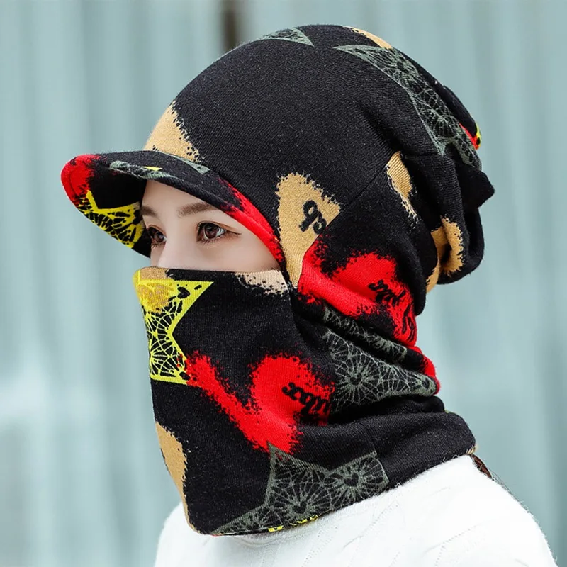 Winter Warm Riding Hat Scarf Female Men\'s Colorful Soft Elastic Windproof Cap