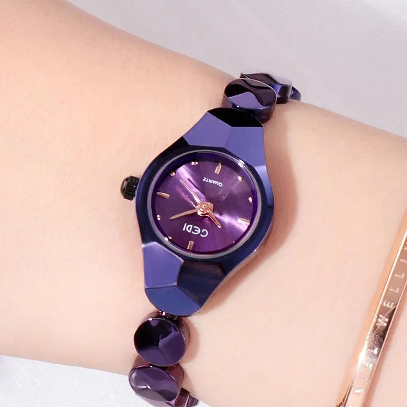 Женские Водонепроницаемые Часы-браслет из вольфрамовой стали HobbyLane - Цвет: Purple